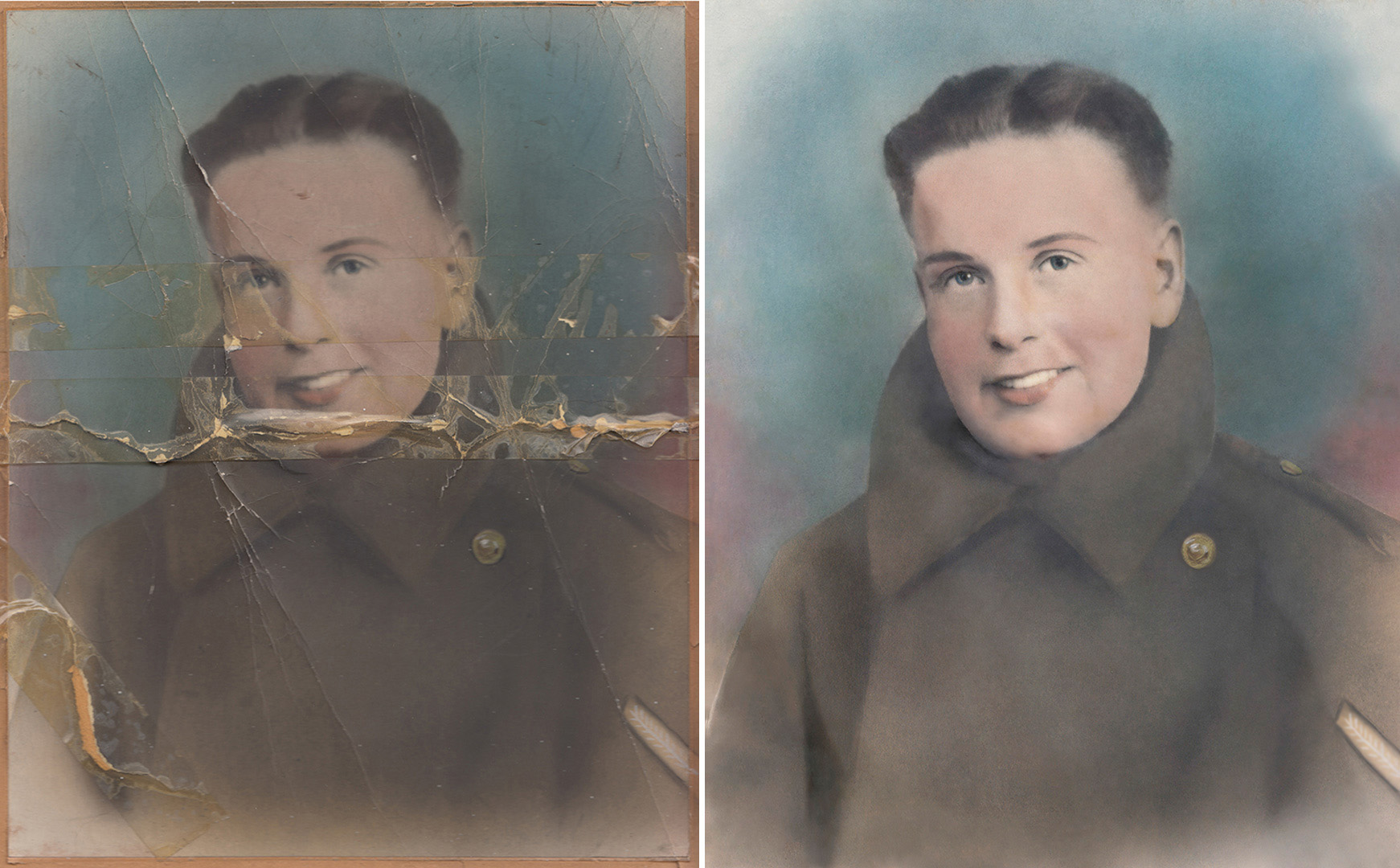 damaged portrait of soldier (before & after)
